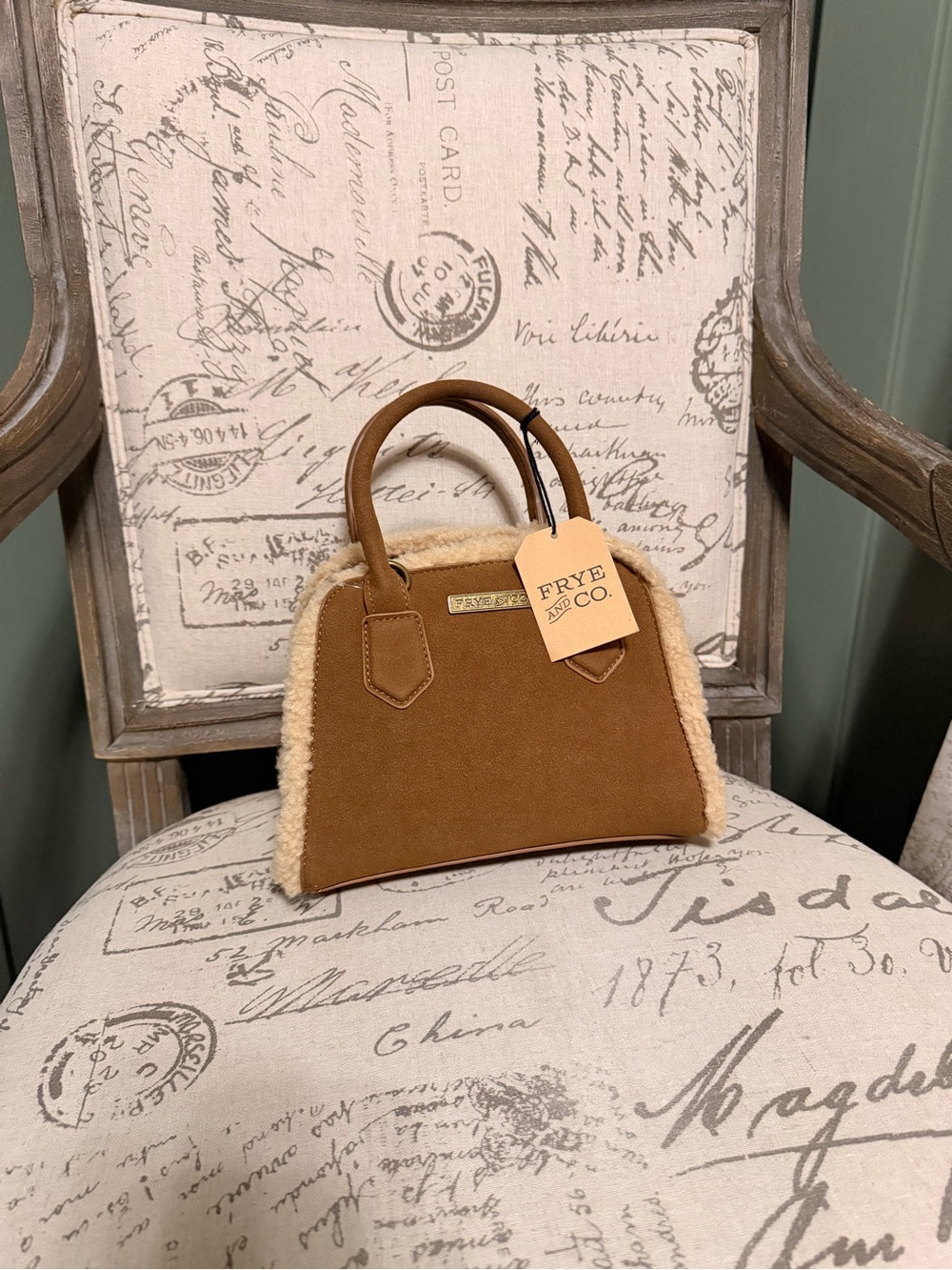 Frye Faux Shearling-Trim Faux Suede Satchel - Brown